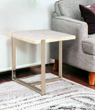 24" Brass And White Faux Marble And Iron Square End Table - Homeroots