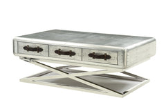 51" Silver Aluminum Coffee Table With Three Drawers - Homeroots
