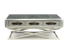 51" Silver Aluminum Coffee Table With Three Drawers - Homeroots
