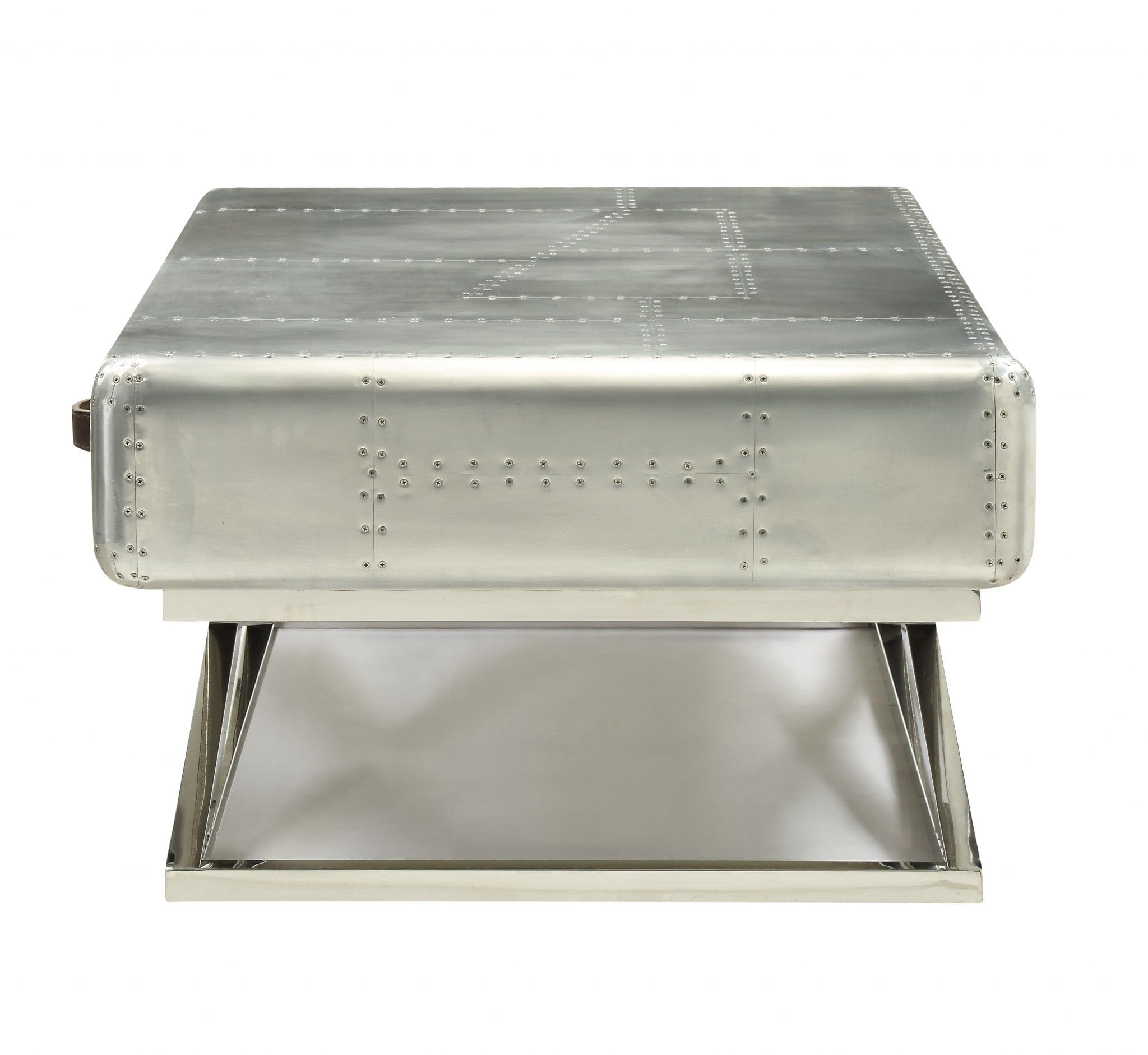 51" Silver Aluminum Coffee Table With Three Drawers - Homeroots