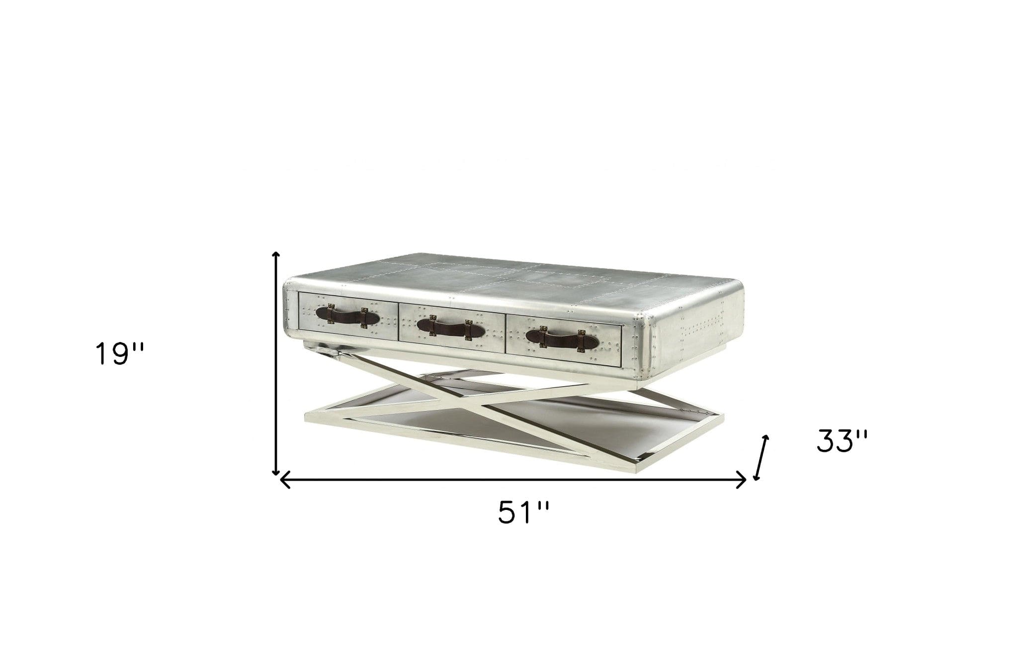 51" Silver Aluminum Coffee Table With Three Drawers - Homeroots