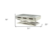 51" Silver Aluminum Coffee Table With Three Drawers - Homeroots