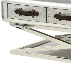 51" Silver Aluminum Coffee Table With Three Drawers - Homeroots