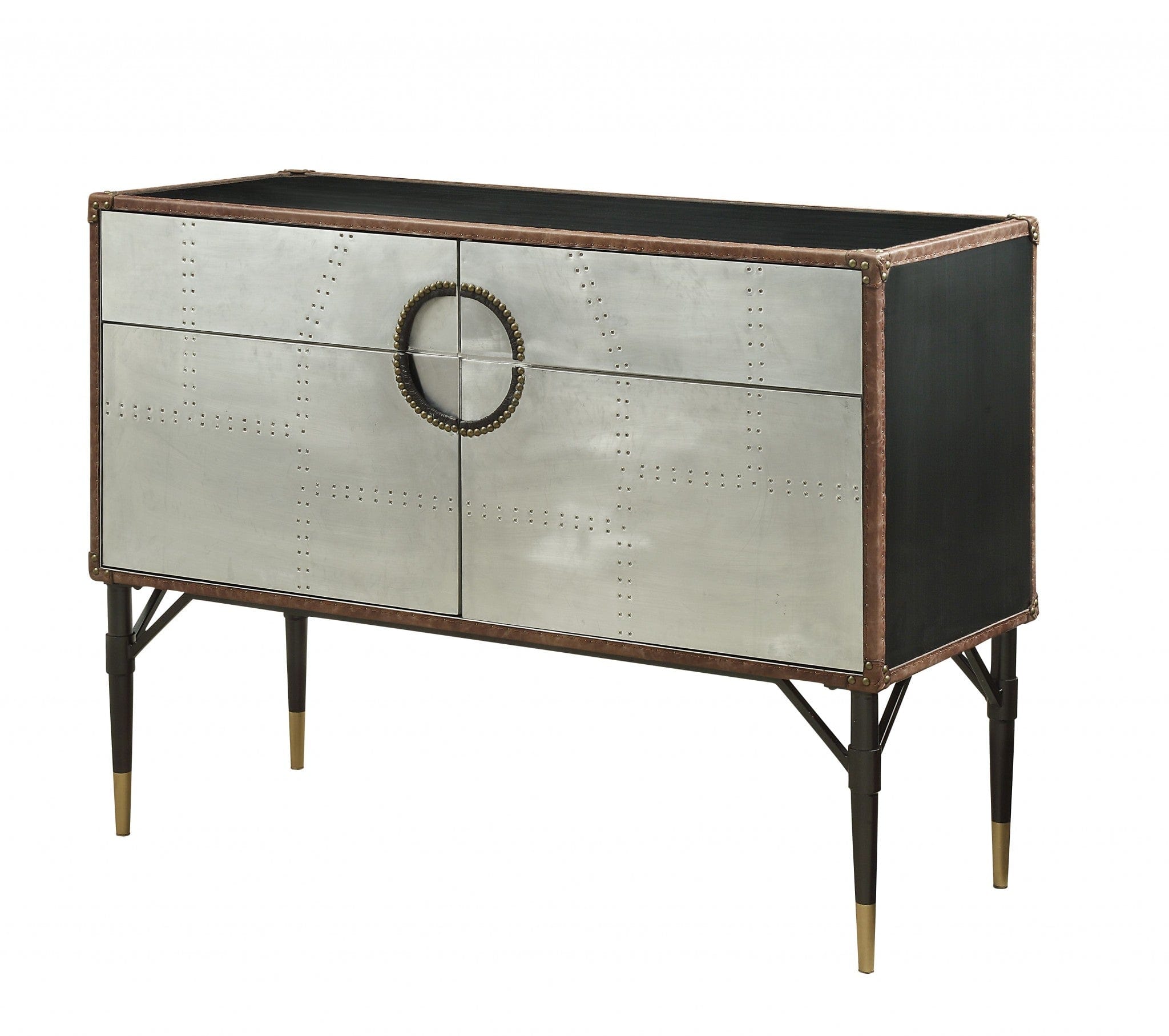 52" Brown Leather Console Table - Homeroots