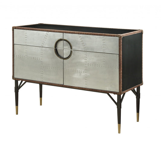 52" Brown Leather Console Table - Homeroots