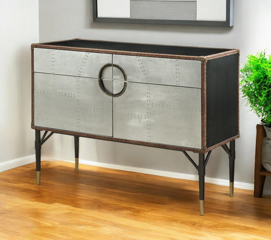 52" Brown Leather Console Table - Homeroots