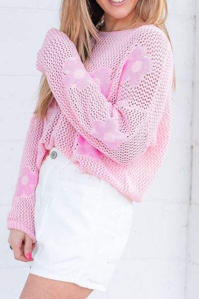 Openwork Round Neck Floral Knit Cover Up - Trendsi - Flyclothing LLC