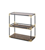 33" Black and Gold And Clear Glass End Table With Two Shelves With Magazine Holder - Homeroots