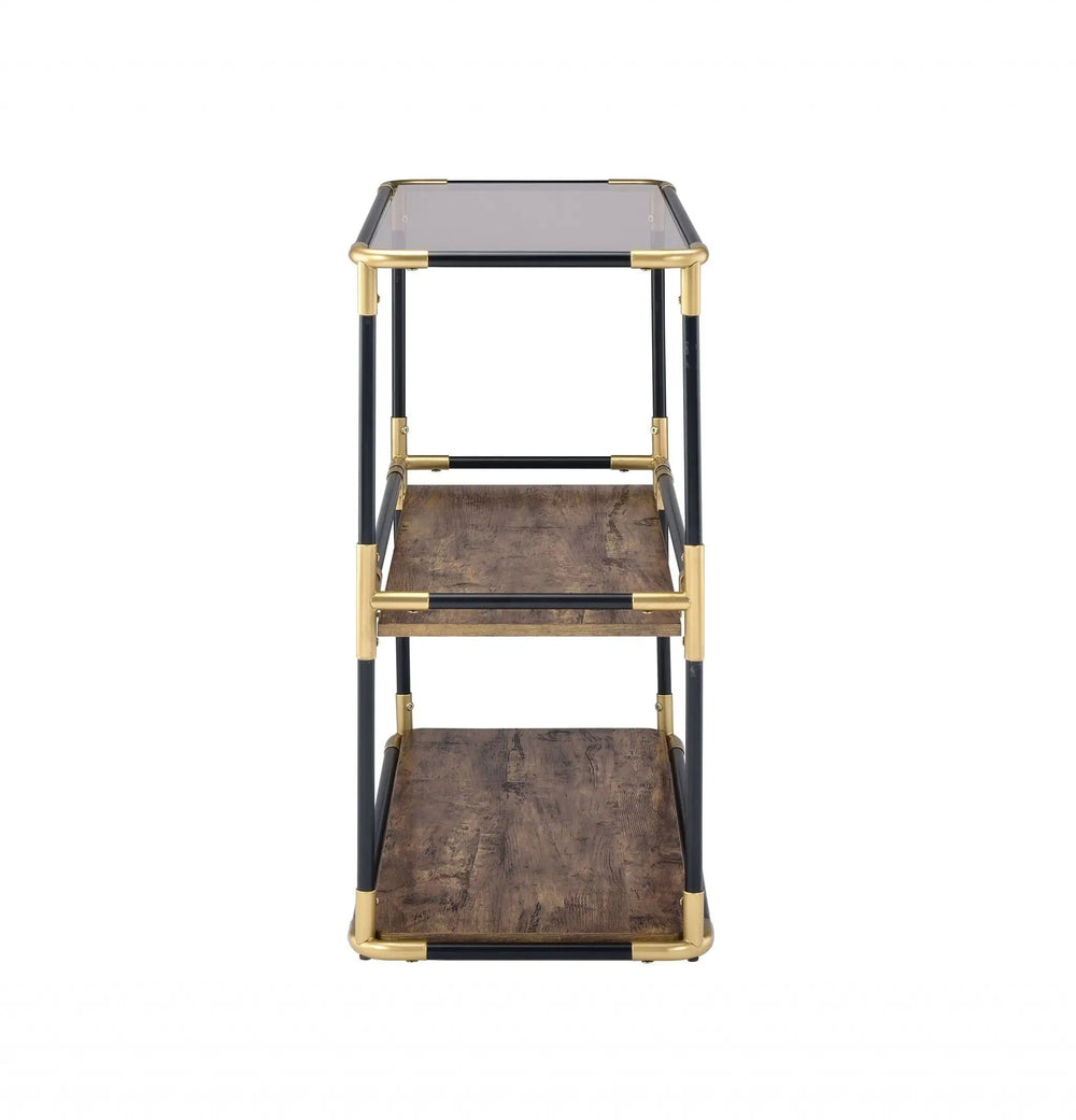 33" Black and Gold And Clear Glass End Table With Two Shelves With Magazine Holder - Homeroots - Flyclothing LLC