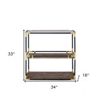 33" Black and Gold And Clear Glass End Table With Two Shelves With Magazine Holder - Homeroots - Flyclothing LLC