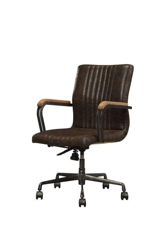 Chocolate and Black Adjustable Swivel Leather Rolling Executive Office Chair - Homeroots