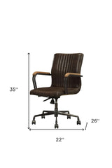 Chocolate and Black Adjustable Swivel Leather Rolling Executive Office Chair - Homeroots