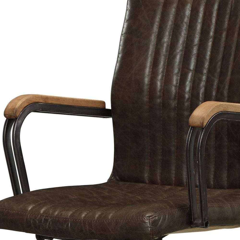 Chocolate and Black Adjustable Swivel Leather Rolling Executive Office Chair - Homeroots - Flyclothing LLC