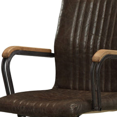 Chocolate and Black Adjustable Swivel Leather Rolling Executive Office Chair - Homeroots