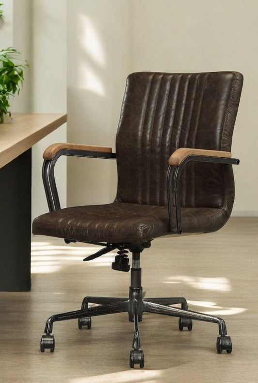 Chocolate and Black Adjustable Swivel Leather Rolling Executive Office Chair - Homeroots