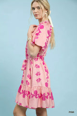 Umgee Floral Tie-Waist Boho Mini Dress - Trendsi - Flyclothing LLC