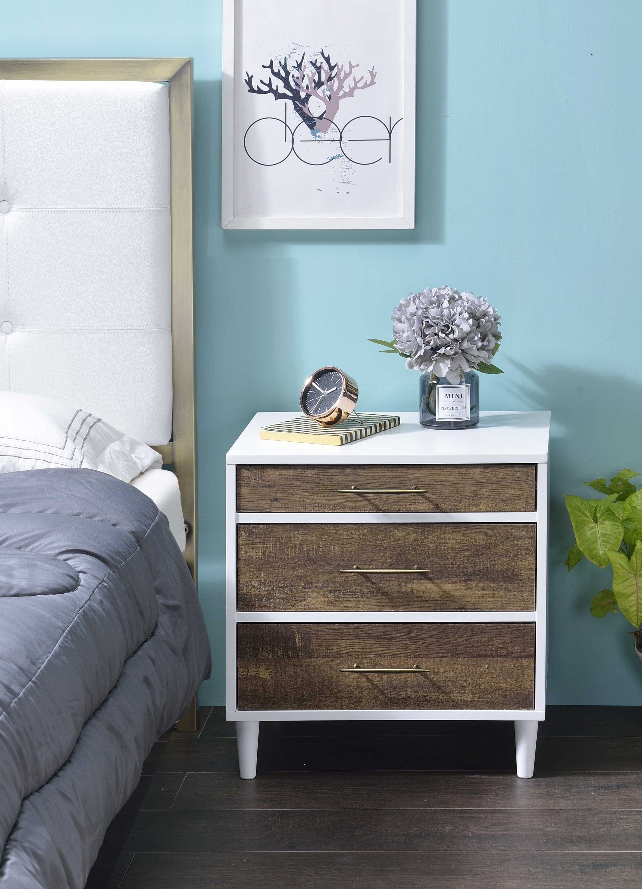 21" Brown Three Drawers Nightstand - Homeroots