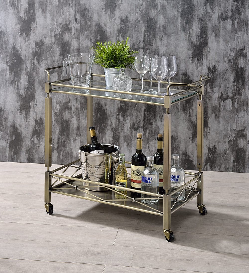 32" X 16" X 30" Antique Brass Metal Serving Cart - Homeroots - Flyclothing LLC