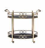 Gold and Black Metal And Glass Oval Rolling Bar Cart - Homeroots