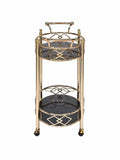 Gold and Black Metal And Glass Oval Rolling Bar Cart - Homeroots