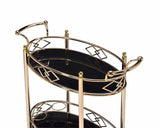 Gold and Black Metal And Glass Oval Rolling Bar Cart - Homeroots