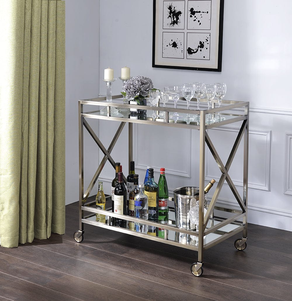 34" X 20" X 35" Antique Brass Metal Serving Cart - Homeroots - Flyclothing LLC