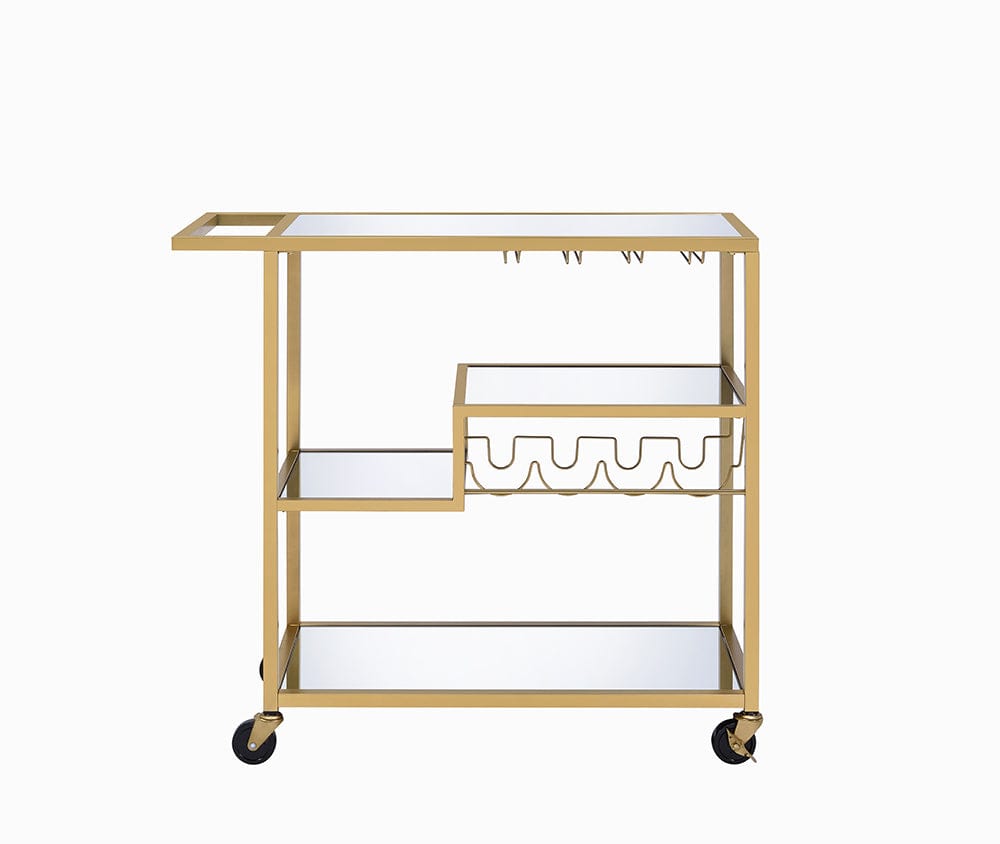40" X 16" X 37" Gold And Clear Glass Serving Cart - Homeroots - Flyclothing LLC