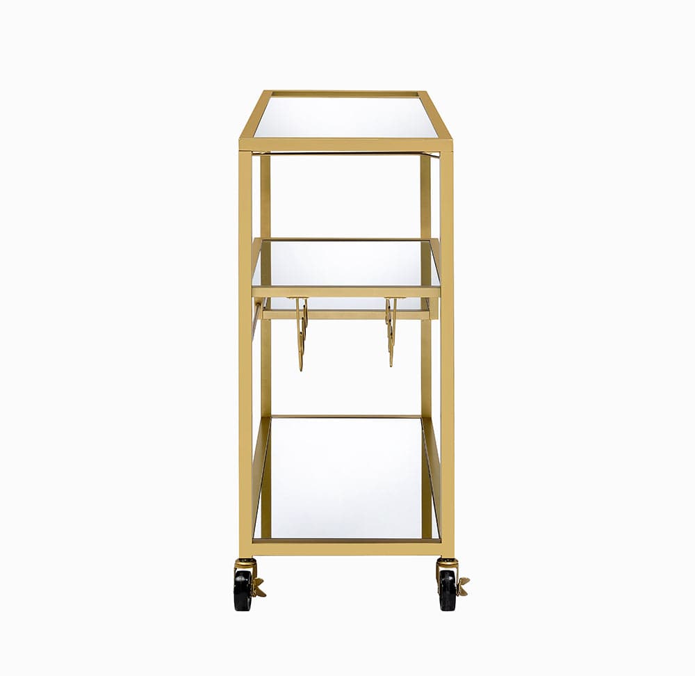 40" X 16" X 37" Gold And Clear Glass Serving Cart - Homeroots - Flyclothing LLC