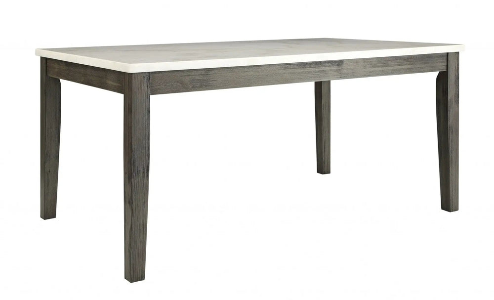 64" White And Gray Marble And Solid Wood Dining Table - Homeroots - Flyclothing LLC