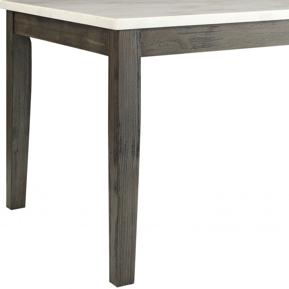 64" White And Gray Marble And Solid Wood Dining Table - Homeroots - Flyclothing LLC