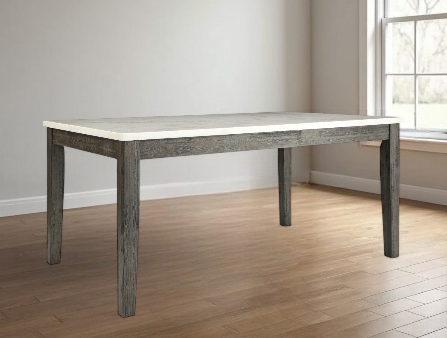 64" White And Gray Marble And Solid Wood Dining Table - Homeroots - Flyclothing LLC