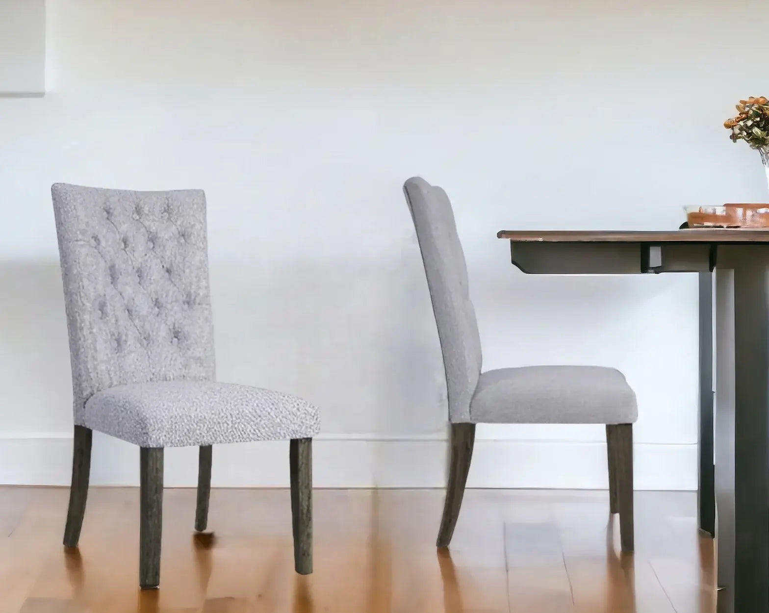 Set of Two Tufted Gray Upholstered Fabric Dining Side Chairs - Homeroots - Flyclothing LLC