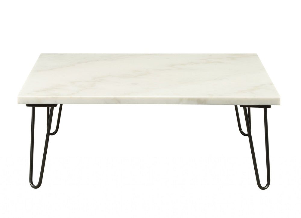 40" White And Black Genuine Marble And Metal Square Coffee Table - Homeroots