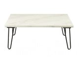 40" White And Black Genuine Marble And Metal Square Coffee Table - Homeroots