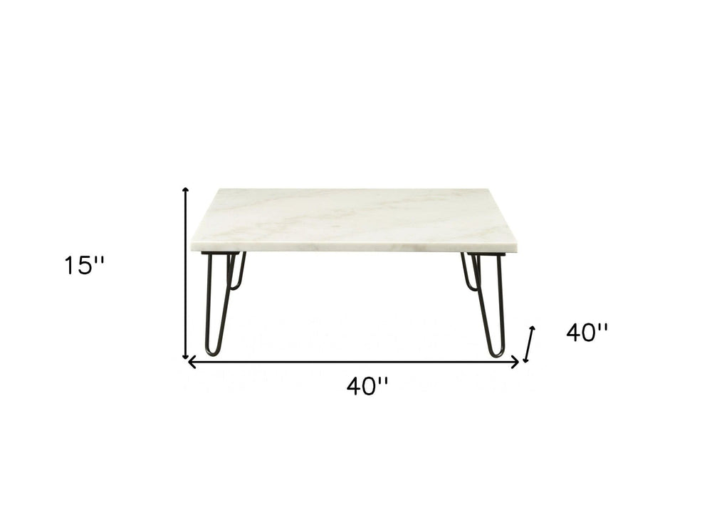 40" White And Black Genuine Marble And Metal Square Coffee Table - Homeroots - Flyclothing LLC