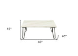 40" White And Black Genuine Marble And Metal Square Coffee Table - Homeroots