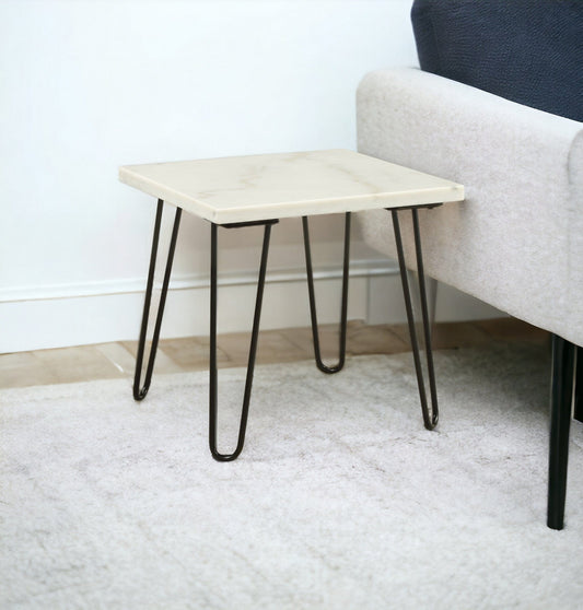 21" White Faux Marble End Table - Homeroots