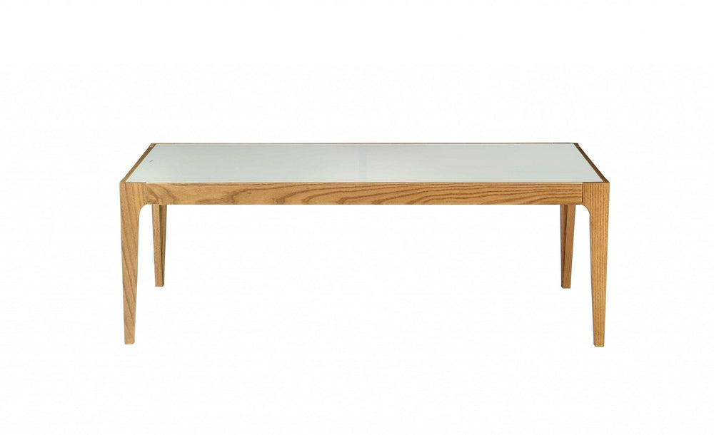 43" Off White And Natural Frosted Glass And Solid Wood Coffee Table - Homeroots - Flyclothing LLC