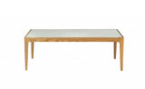 43" Off White And Natural Frosted Glass And Solid Wood Coffee Table - Homeroots