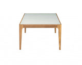 43" Off White And Natural Frosted Glass And Solid Wood Coffee Table - Homeroots