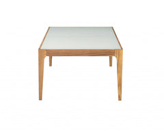 43" Off White And Natural Frosted Glass And Solid Wood Coffee Table