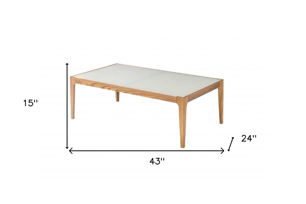 43" Off White And Natural Frosted Glass And Solid Wood Coffee Table - Homeroots - Flyclothing LLC
