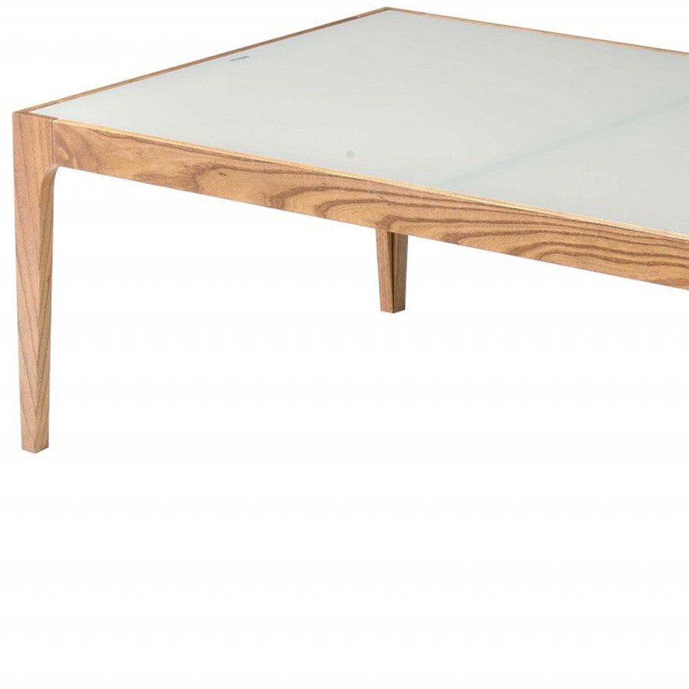 43" Off White And Natural Frosted Glass And Solid Wood Coffee Table - Homeroots - Flyclothing LLC