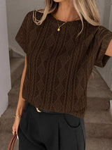 Diamond Pattern Round Neck Top - Trendsi - Flyclothing LLC