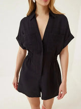 Johnny Collar Short Sleeve Romper - Trendsi - Flyclothing LLC