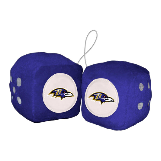 Baltimore Ravens Team Color Fuzzy Dice Décor 3" Set - Baltimore Ravens