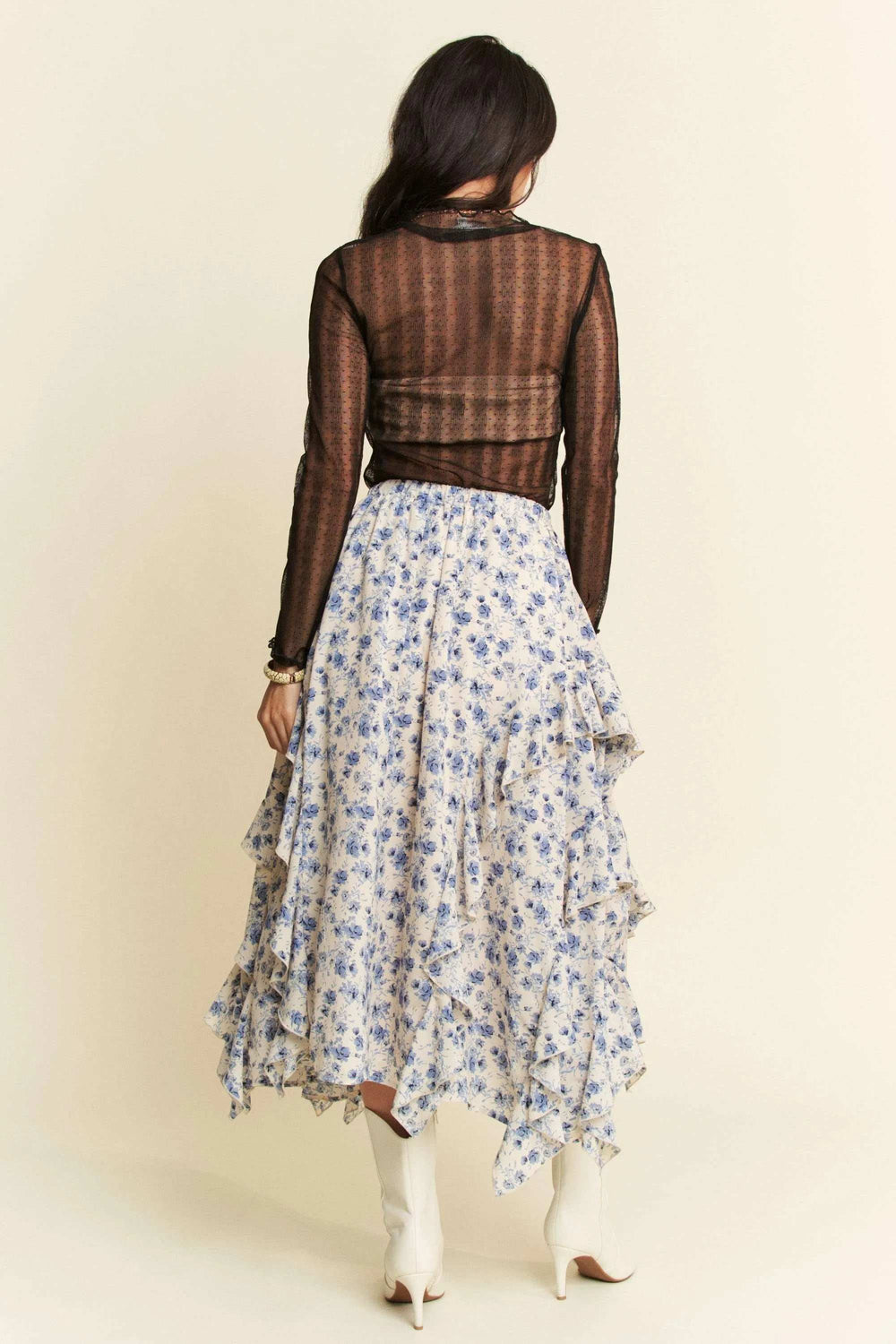 Davi & Dani Turtle Neck Lace Dotted Stretch Mesh Sheer Top - Trendsi - Flyclothing LLC