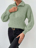 Honey Half Zip Dropped Shoulder Sweater - Trendsi - Flyclothing LLC