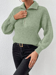 Honey Half Zip Dropped Shoulder Sweater - Trendsi