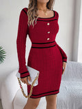 Contrast Trim Long Sleeve Sweater Dress - Trendsi